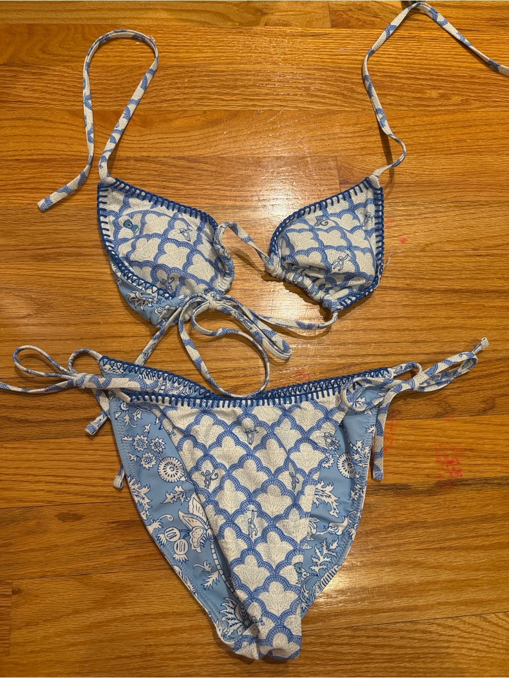 Roller Rabbit Blue and White Patterned Tie Bikini